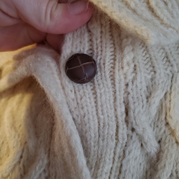 Brass Plum By Nordstrom Vintage 1990s Crop Wool Chunky Knit Cardigan Size Medium - Picture 5 of 10